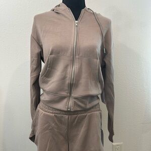 Women's Casual Tan Hoodie and Shorts Set